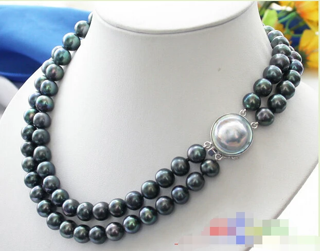 

Free shipping >>>>>p2018 AA++ 2ROW 11mm BLACK ROUND FW PEARL NECKLACE MABE