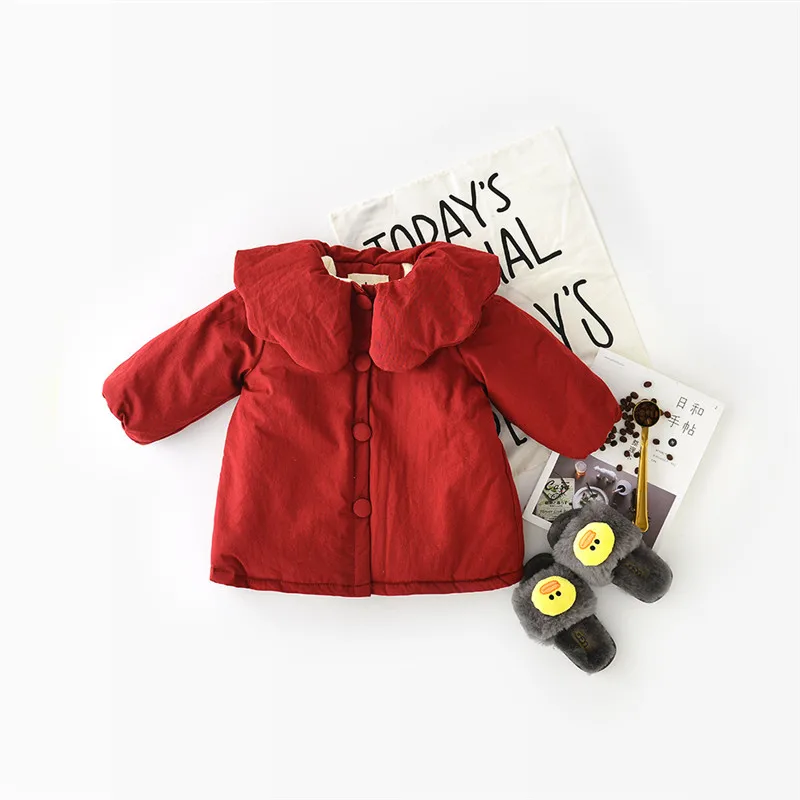 

Red Thick Baby Girls Coat Top Winter Warm Kids Jacket Outerwear Children Clothing Baby Girls Plus Velvet Coats 0-24M