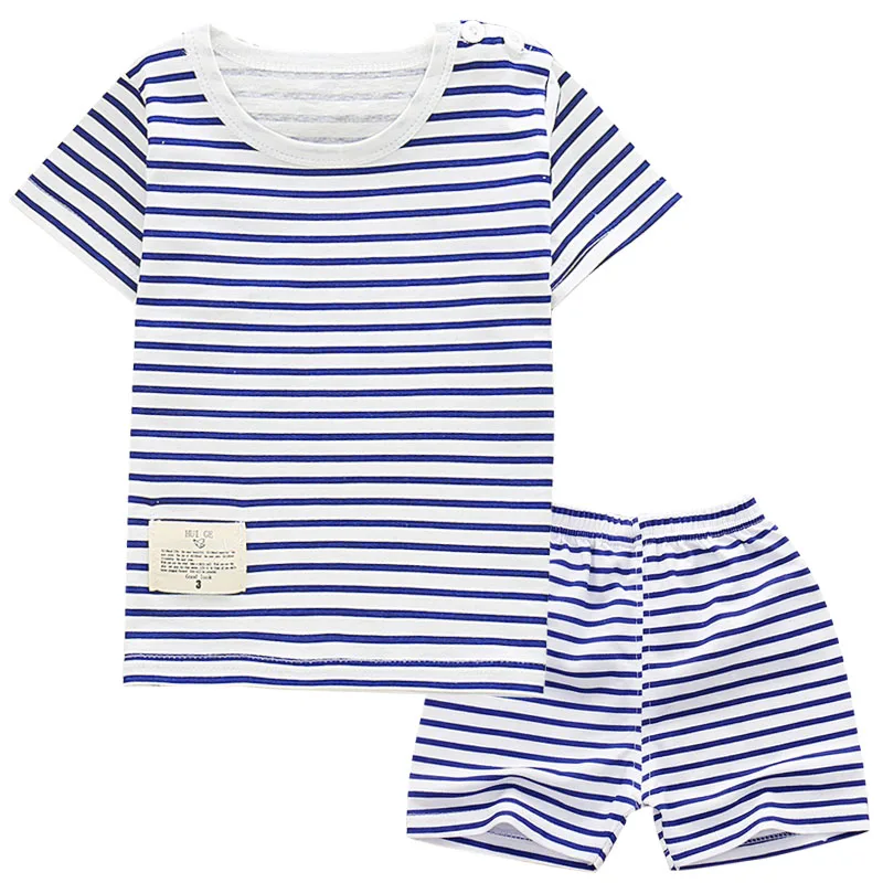 

2019 baby boys clothes set quality 100% cotton summer kids clothes striped girl clothes body suit children sets tshirt