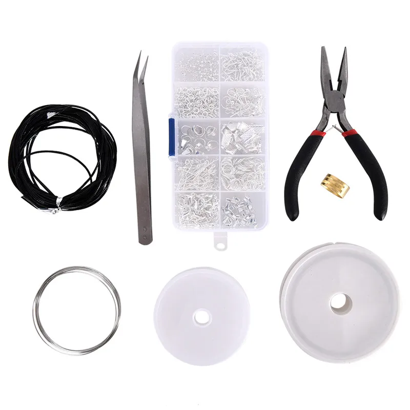 Jewelry Findings Set Jewelry Making Kit Starter Kit Jewelry Beading Making & Repair Tools Kit Pliers Silver Beads Wire