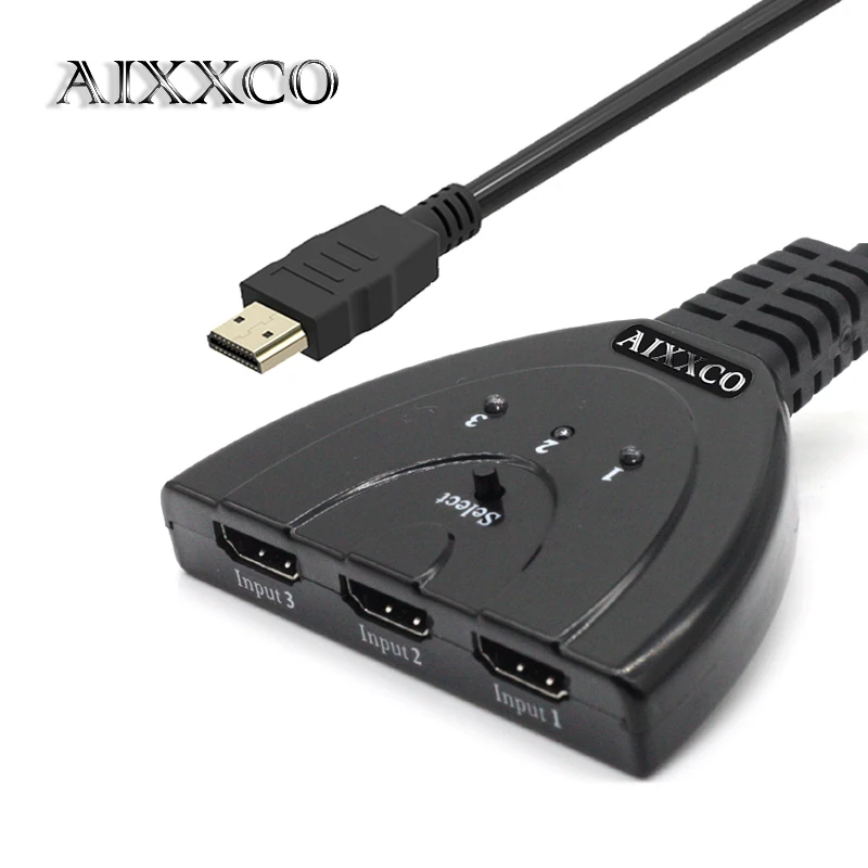AIXXCO hdmi концентратор 3 порта 1080P 3D HDMI коммутатор сплиттер с кабелем для ПК ТВ HD ТВ DVD PS3 Xbox 360 кабель