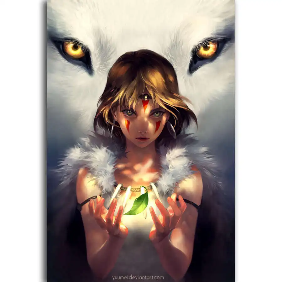 G320 Princess Mononoke Ghibli Cartoon Japan Anime Wolf A4 Art Poster Silk Light Canvas Painting Print Home Decor For Wall