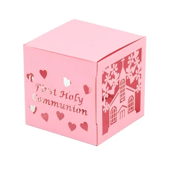 

Christians party decoration first holy communion laser cut 5*5*5cm paper packaging boxes