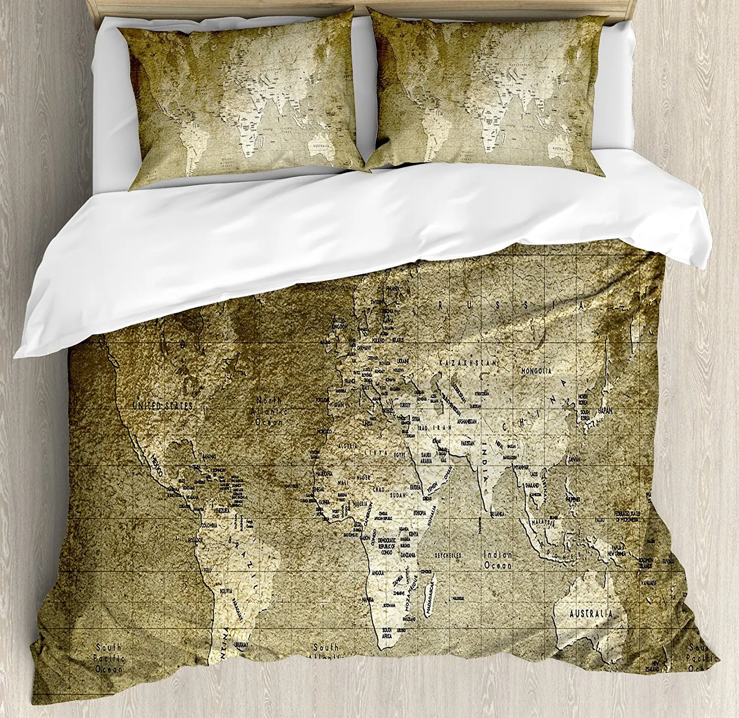 Antique Duvet Cover Set Old World Map With Great Texture Nostalgic
