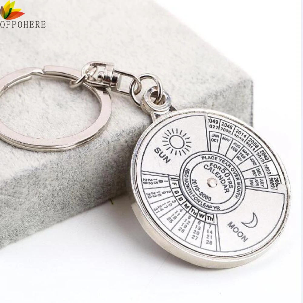 

OPPOHERE Perpetual Calendar Keyring Keychain Unique Metal Keys Chain Fobs Trinket Ornament Accessories 50 Year Novelty