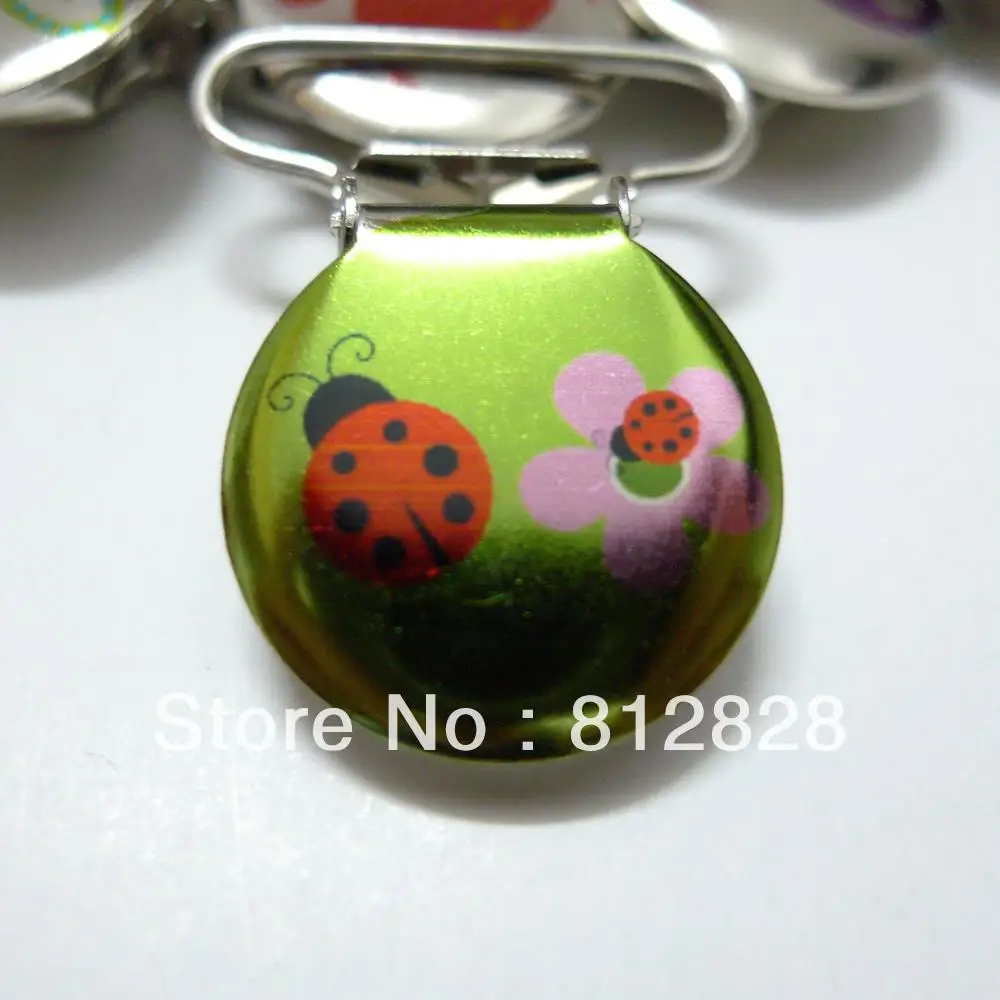 

25pcs 1'' 25mm Enamel Painted Lady Bugs Lime Tone Circle pacifier Clips