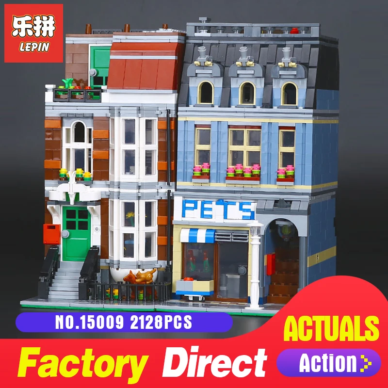 

2128Pcs Lepin 15009 City Street Set Pet Shop Model Building Blocks Bricks baby lovely toy LegoINGlys 10218 for Educational Gift