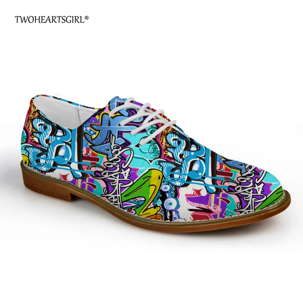 

Twoheartsgirl Personalized Graffiti Leather Shoes Soft Oxford Shoes for Men Casual Men Lace Up Flats Breathable Male Shoes