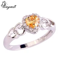 lingmei New Jewelry Wholesale Cocktail Heart Morganite White Sapphire Silver Ring Size 6 7 8 9 10 11 12 13 Romantic Love Style
