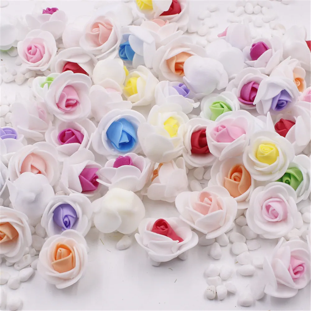 

50Pcs Mini PE Foam 2Color Rose Artificial Flower Head For Wedding Home Decoration DIY Wreath Valentine's day Fake Flowers