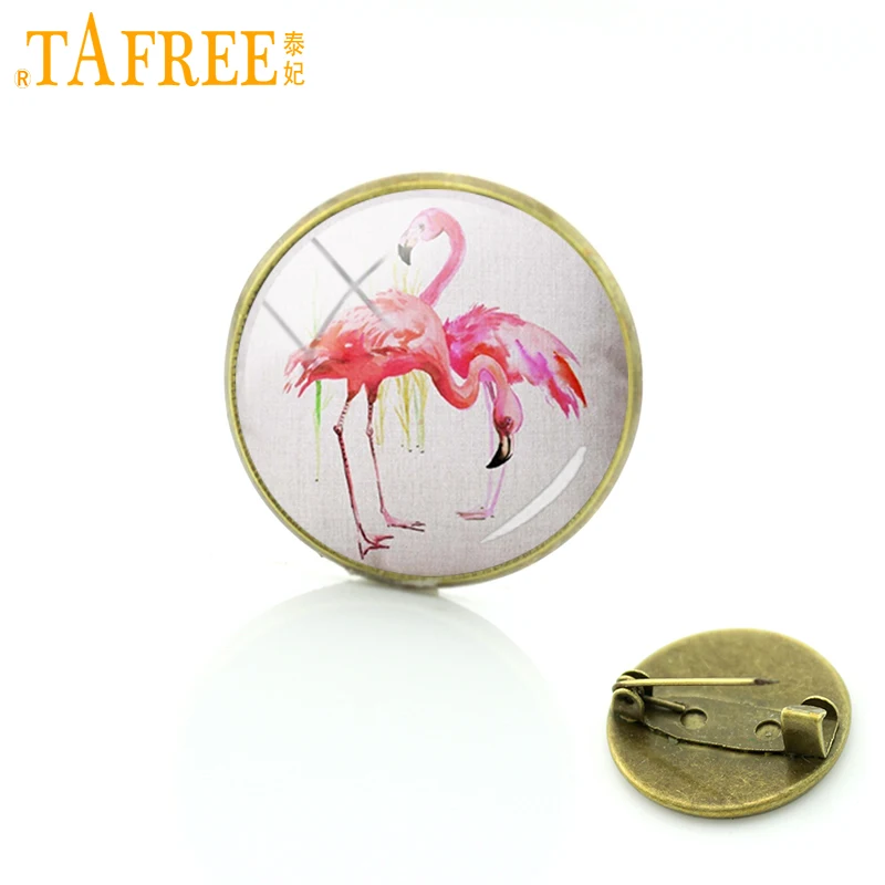 

TAFREE 2017 Pink Flamingo Brooch Elegant in shape and beautiful in feathers animal Badge for men women Pins summer jewelry A567