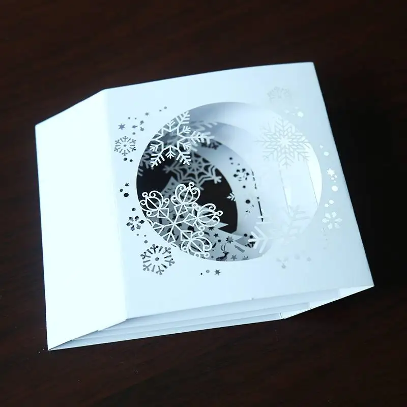  New 1 Pcs Handmade Merry Christmas Greeting Card 3D Pop Up Tree Box Snowflake Greeting Card Craft H - 32935067227