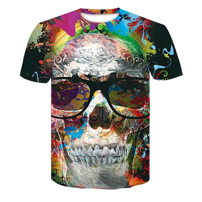 2018 Летняя мужская футболка Harajuku череп 3D принт унисекс хип-хоп Повседневная футболка Женская дышащая стильная модная футболка