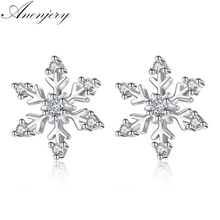 Anenjery, циркониевые серьги-гвоздики в виде снежинок для женщин, 925 пробы, серебряные серьги, Букле д 'Орель, oorbellen, S-E582