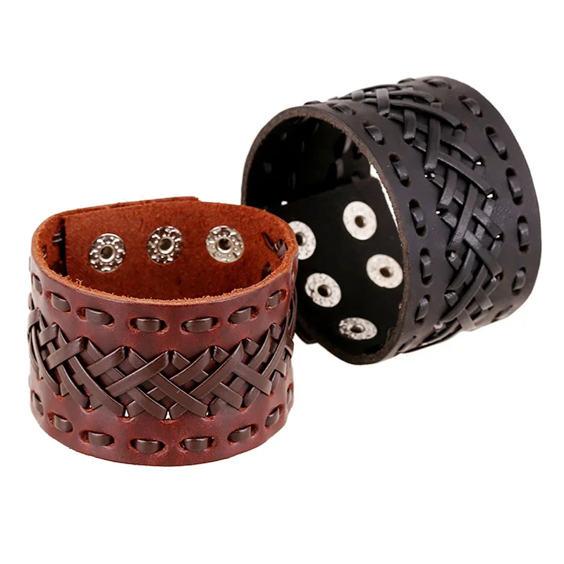 

Men Women Punk Bracelet Wide Leather Handmade Braid Wrap Bangle Bracelet Brown Black Color Fashion Jewelry Men Bracelets