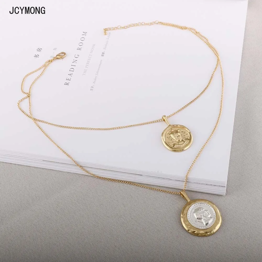 

JCYMONG New Silver Color Double Choker Necklaces Coin Disc Layered Pendant Chkoer Bohemian Necklace For Women Femme Jewelry