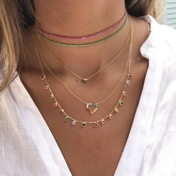 

High quality luxury cz drip drop charm chocker cz station delicate jewelry 925 sterling slver ladies jewelry short necklace