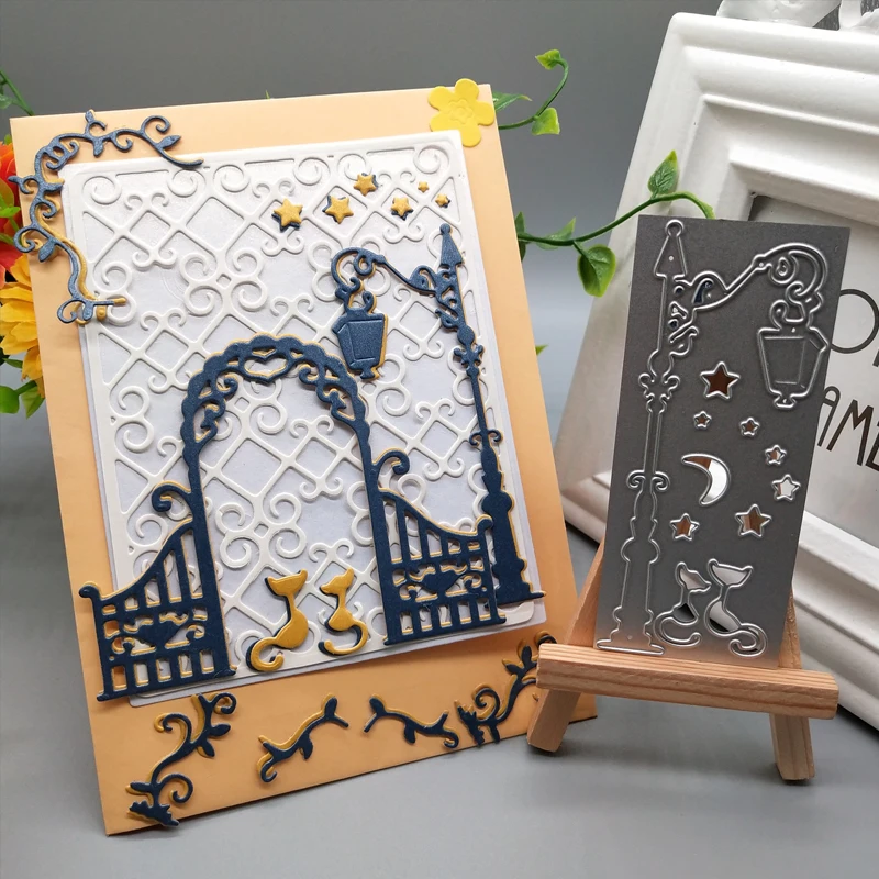 

Star Moon Cat Street light Metal Cutting Dies Handicraft Scrapbook Paper Craft Album Card Punch Knife Art Cutter 10.3*4.3 CM