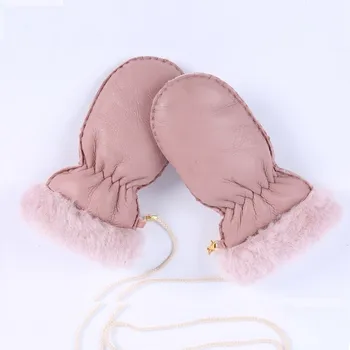 

Winter 1-5 Years old Kids Warm Gloves 100% Natural Sheep Fur for Boys Girls Children's Thick Mittens Outdoor Handmade and Lics