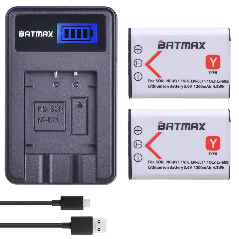 Billig 2 Pcs NP BY1 NP BY1 Batterie + LCD USB Ladegerät für NP BY1 EN EL11 LI 60B DLI 78 DB L70 DB 80 Sony HDR AZ1 Nikon coolpix S550 S560