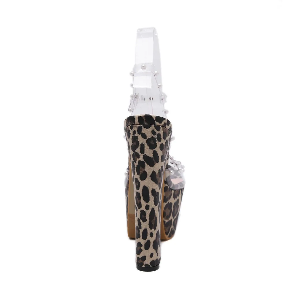 Leopard Toe Épais Élégant Print Chaussures Boucle Perles 2019 Léopard Sexy Matures Été Femmes De Soirée Imperméables Mode Peep Talons Sandales OgUzx