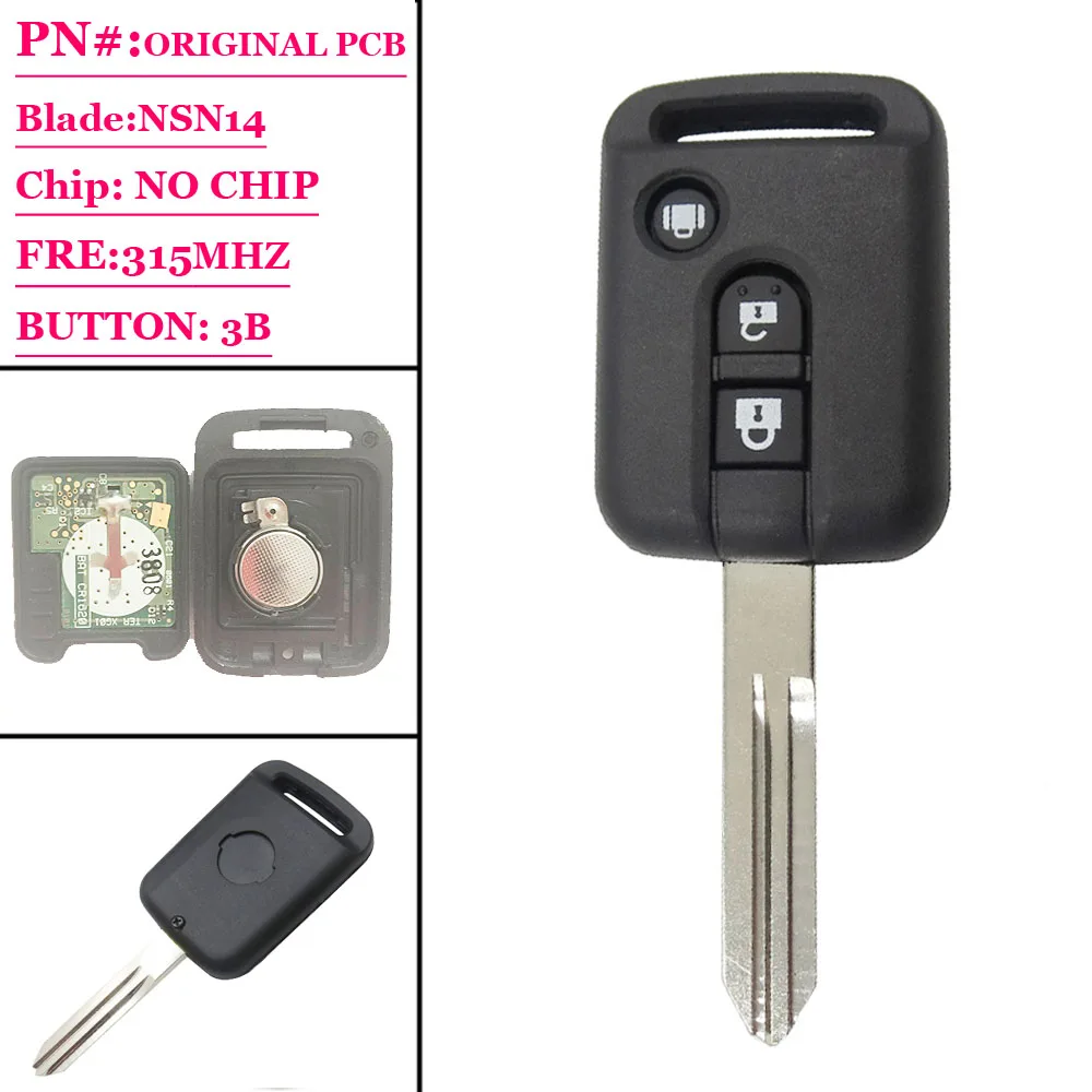 

(1pcs)replacement 3 button Remote key 315Mhz no chip for Nissan Micra Navara Almera Qashqai Patrol X-trail