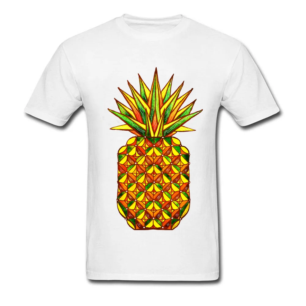 Geometric Pineapple by dotsofpaint Student Latest T Shirt Crew Neck Labor Day 100% Cotton Tshirts Design Short Sleeve Tee-Shirt Geometric Pineapple by dotsofpaint white