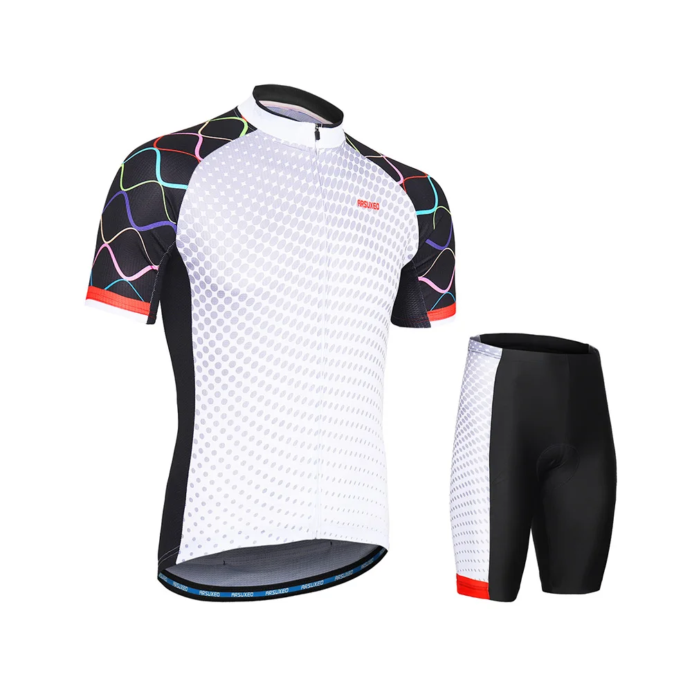ARSUXEO Для мужчин; короткий рукав Vélo рубашка комплект MTB дорожный велосипед Велосипедная форма Set Quick-dry рубашка 3D подушечки короткие