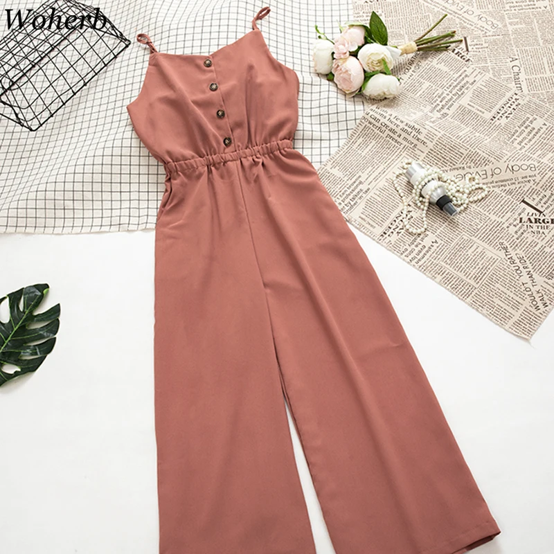 Woherb Korean Solid Jumpsuit Women Rompers 2019 Summer Casual Loose