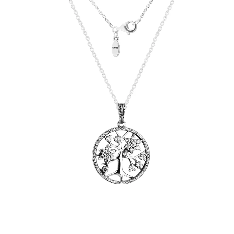 

Pandulaso Fashion Family Tree Choker Necklaces for Women Silver 925 Jewelry Clear CZ Crystal Pendants & Necklaces Silver Chains