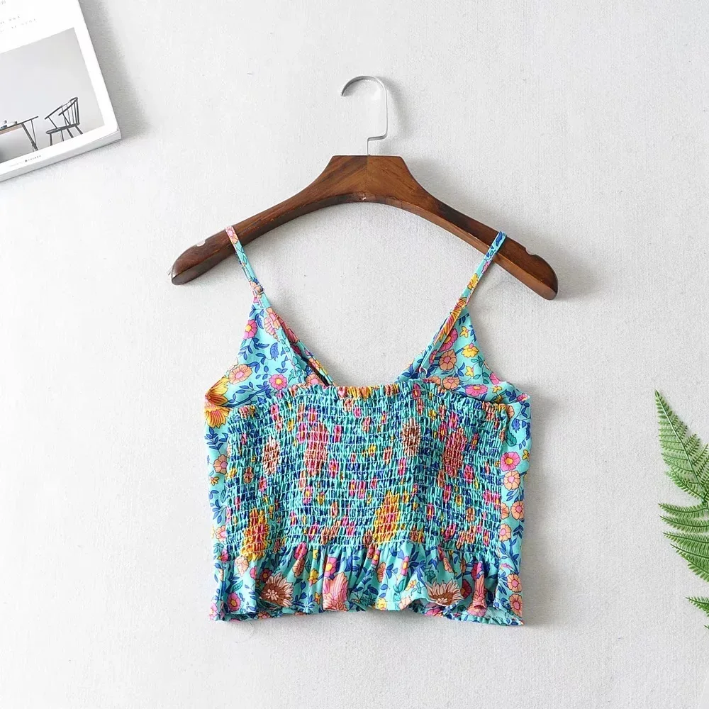 Женские майки Новые летние винтажные с цветочным принтом, короткий пляжный Boho каникулы женские топы женские футболки