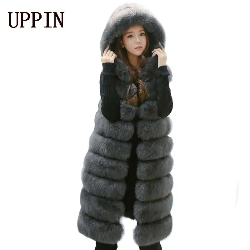 Top Cheap UPPIN 2019 New Fashion Fur Vest Women Winter With Hood Furry Cute Faux Fox Long Fur Vest Woman Plus Size Faux Fur Overcoat 2020 0