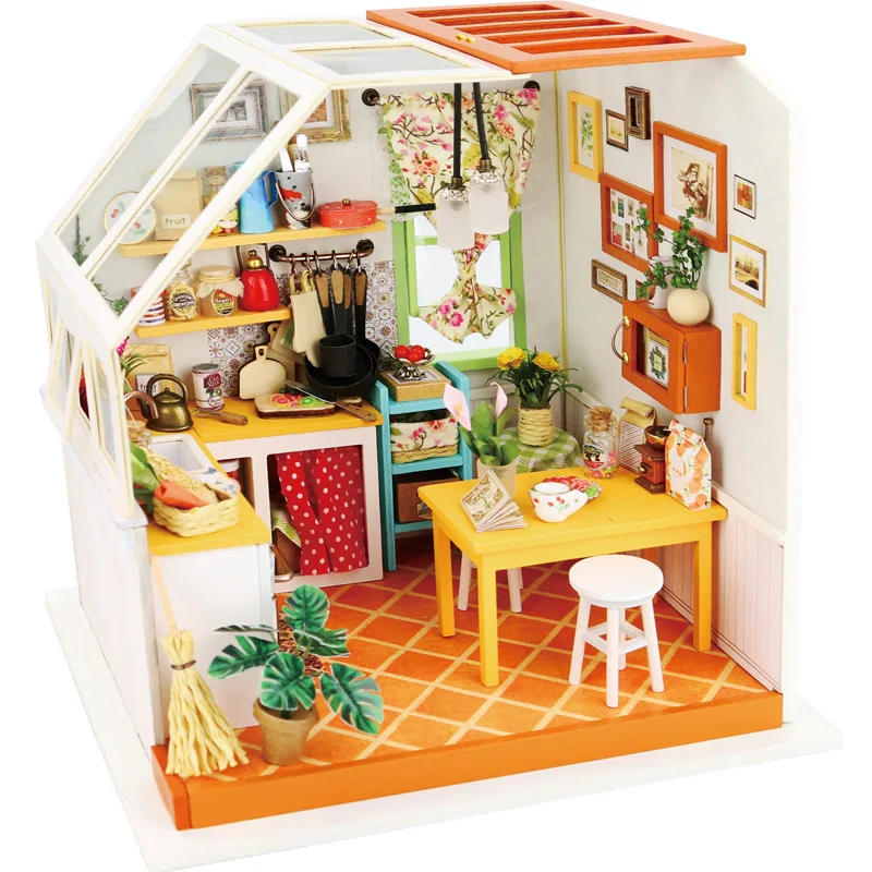 

DIY Doll House Miniature Dollhouse With Furnitures Wooden House Toys Manual Assembly Model For Children Jason's Kitchen DG105 #E