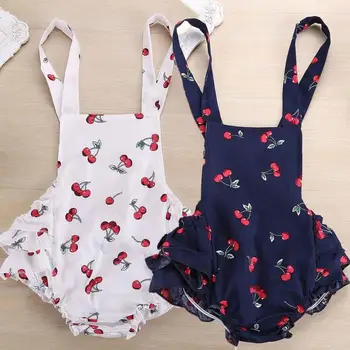 

Dejorchicoco 2018 brand baby girl clothes imported baby clothes Cherry Ruffles Romper sleeveless Jumpsuit Cute cotton bebes