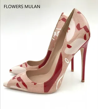 

Pink So Kate Women Shoes Stilettos Printed Extreme High Heels Pumps 12cm Graffiti Striped Red Heel Bridal Shoes Wedding Size 43