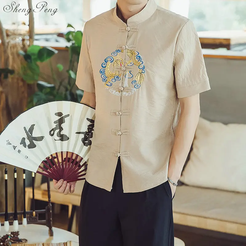 Традиционная китайская одежда для мужчин, китайский воротник-стойка, рубашка, блузка, ушу кунг-фу, одежда, китайская рубашка, топы Q814
