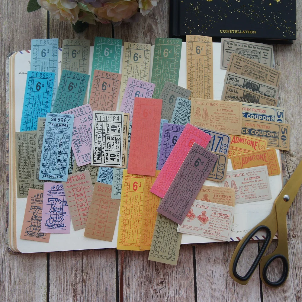 

46pcs Retro Coupon Ticket Style Paper Sticker Scrapbooking DIY Gift Packing Label Decoration Tag