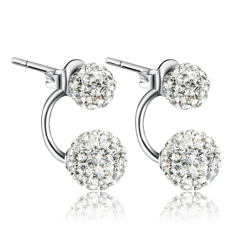 Fashion S925 Sterling Silver Crystal Double Ball Stud Earrings Ladies