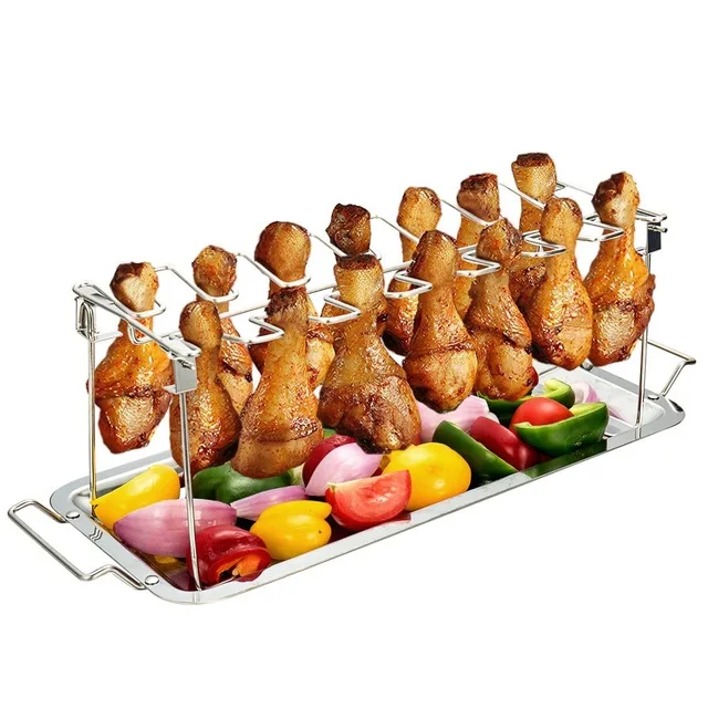 

BBQ Chicken Leg Wing Grill Cooking Rack 14 Slots BBQ Poultry Chicken Leg Roaster Stainless Steel Chicken Wing Rack New