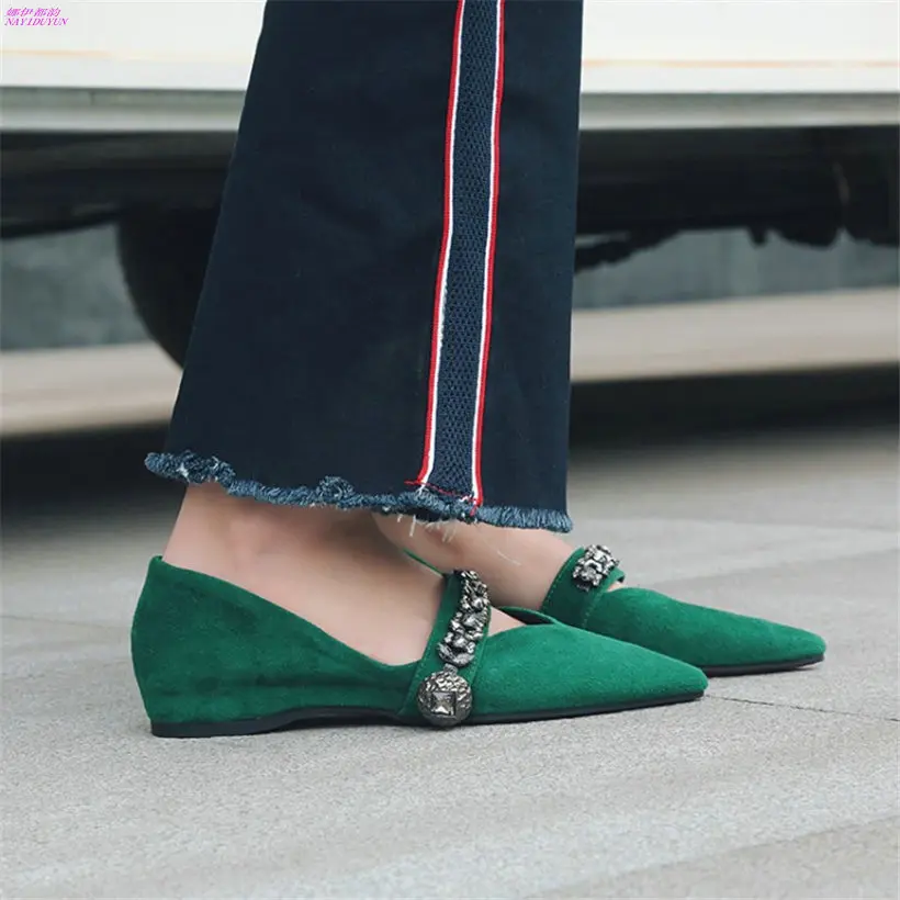 

NAYIDUYUN 2019 Women Shoes Cow Suede Leather Pointed Toe Ballet Flats Party Oxfords Shallow Casual Ankle Boots Office Slippers
