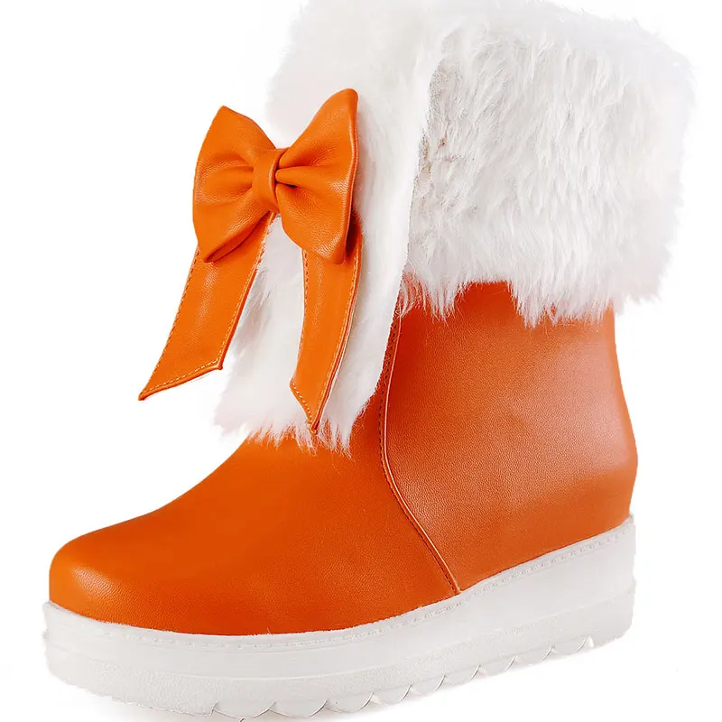 

Clever bowknot Fashionable white fluffy tube quality winter newest Round Toe ankle boots Slip resistant bottom size 33-44 T2001