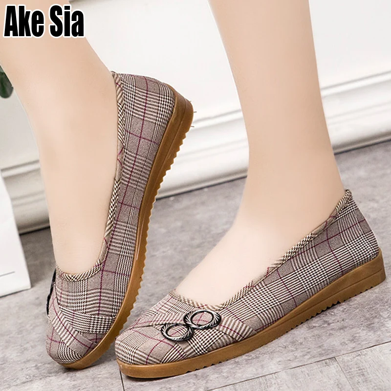 

Lady Spring Autumn Style Fashion Lattice Trend All-match Breath Women Flat Shoes Buckle Girls Loafers Plimsolls Casual Shoes Y7