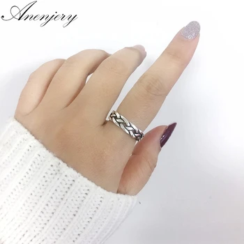 

Anenjery Vintage Personality Ethnic Wind 925 Sterling Thai Silver Weaving Index Tail Ring For Men Women Ring S-R360