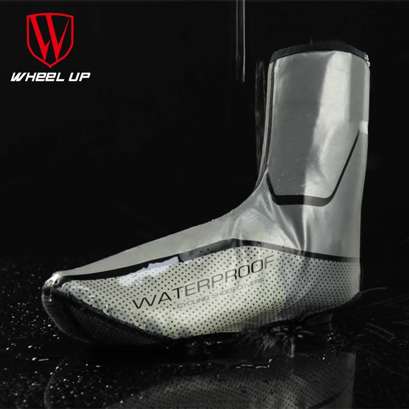 WHEEL UP Bicycle Reflective Shoe Covers Winter PU Cycling Shoes Cover Overshoes Fleece Thermal MTB Road Bike Lock Shoes Sleeve