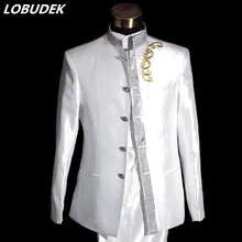 Куртка+ Штаны) белый Для мужчин костюмы танцор певец костюмы для хора производительности шоу ночной клуб Тонкий свадебное выпускного вечера блестки Набор для вышивания