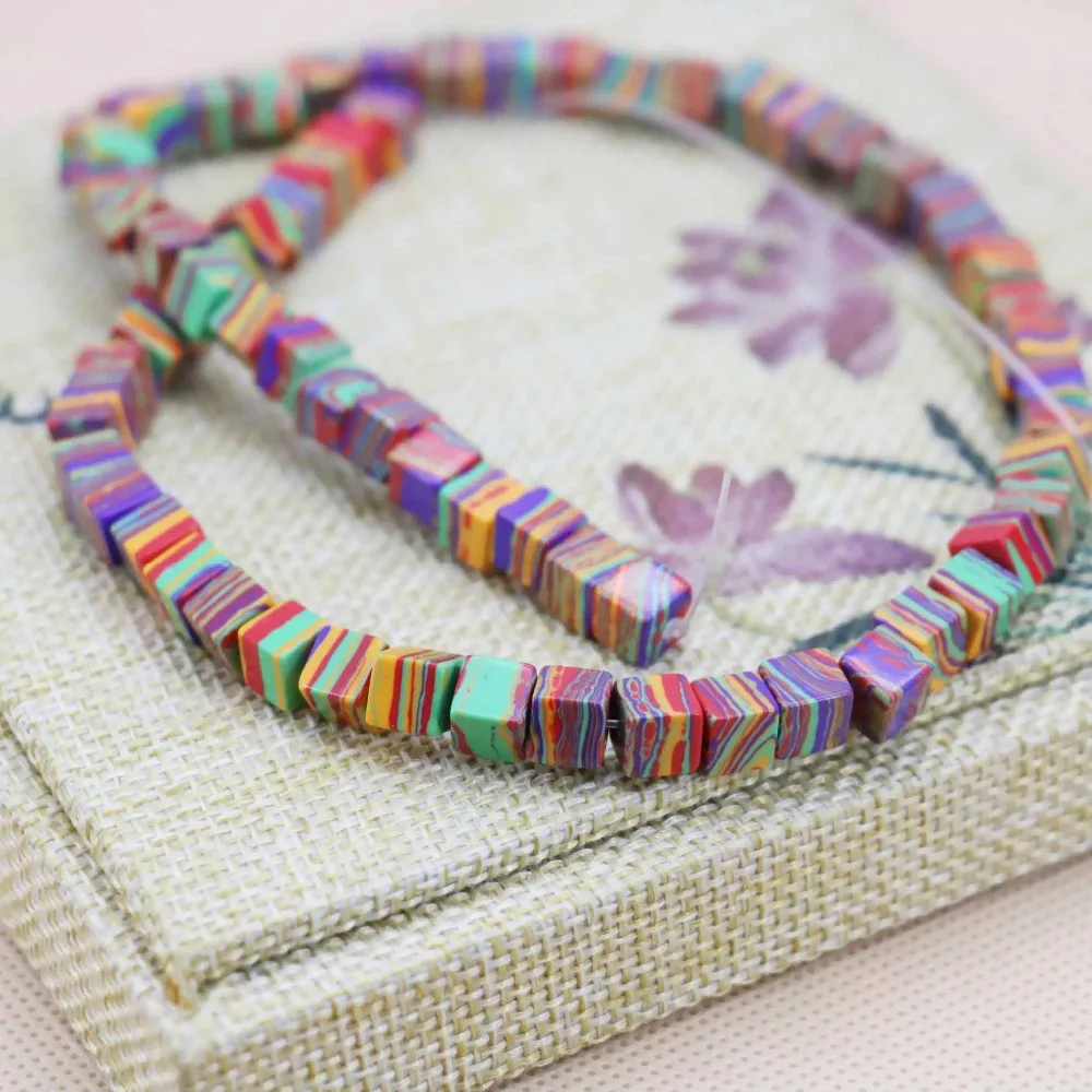 

6mm Fashion Cube Rainbow Turkey Stone Loose DIY Beads Women Jewelry Crafts Making Design 15inch Girls Gifts Stone For Bracelets