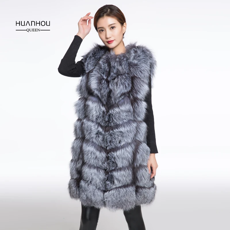 

Real Nature Silver Fox Fur Vest Winter Fur Coat For Women,Long Style Fashion Slim Warm Vest.