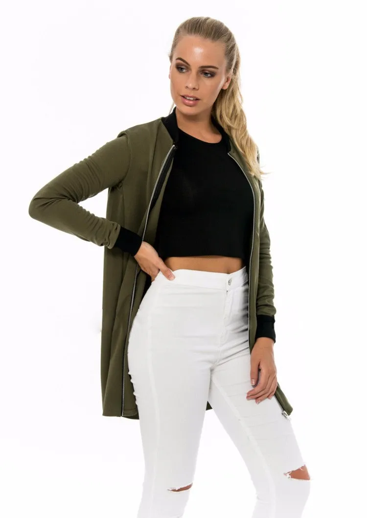 Women basic jackets coats 2016 fashion medium-long zipper jackets autumn lady Slim Winter jacket women coat long sleeve A787 c