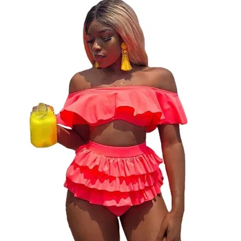 

Sexy Ruffles Off The Shoulder Crop Top and Mini Skirt Sets Women Summer Beach Wear Two Piece Sets Vacation Matching Set Outfits