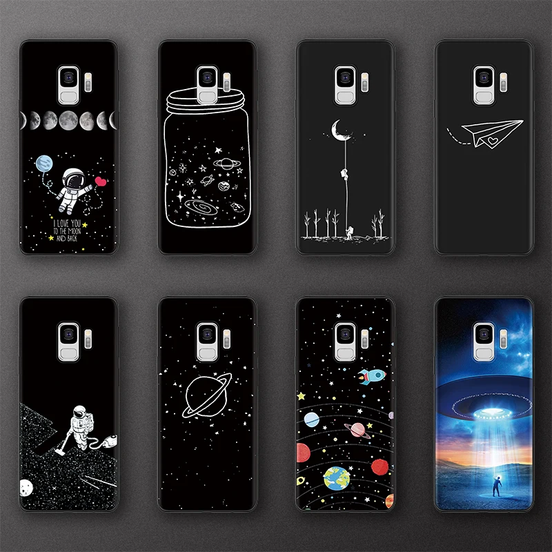 

The Milky Way Astronauts Soft Black Case For Samsung Note 8 9 5 Case For Samsung Galaxy J6 J4 2018 J5 J7 J3 Prime 2016 2017 Case